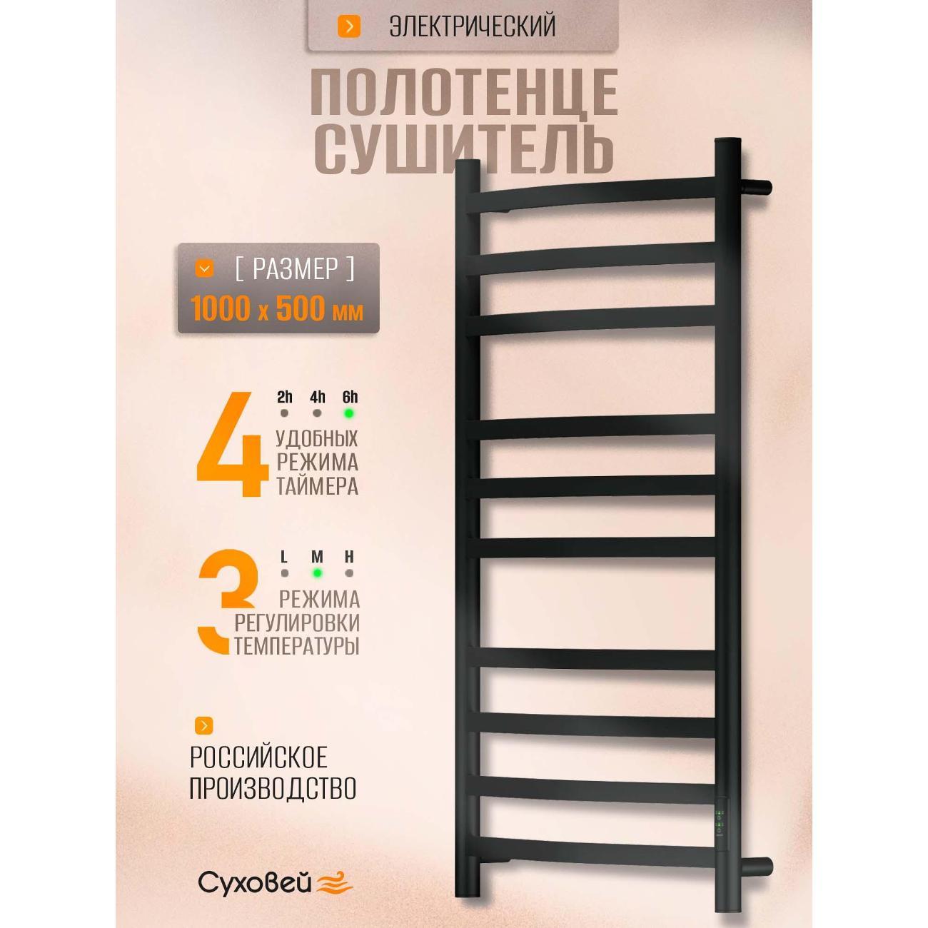 Полотенцесушитель Суховей Уют USM05001BM 1000x500, черный матовый