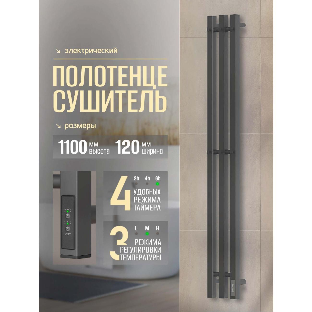Полотенцесушитель Суховей Серенада SSR12101GF 1100x120 с крючками, графит металлик