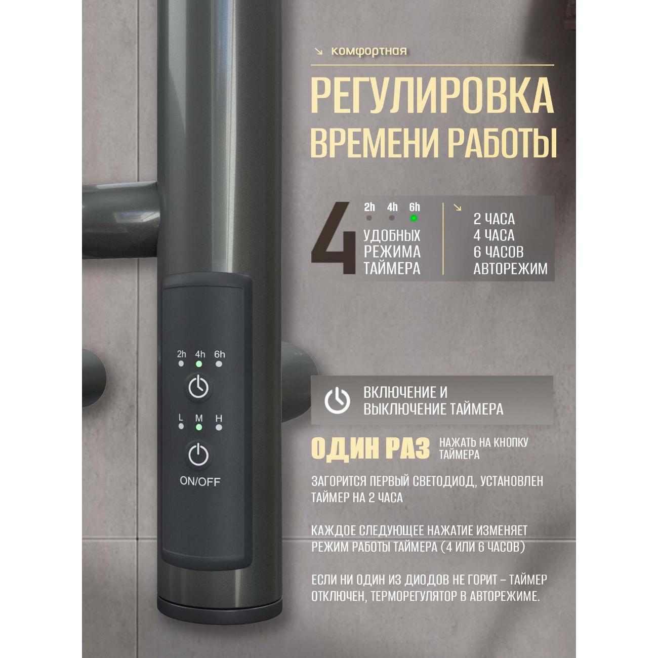 Полотенцесушитель Суховей Лагуна LSN11101GF 1100x80 с крючками, графит металлик