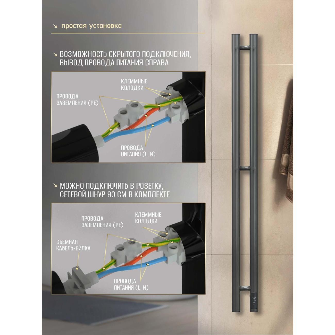 Полотенцесушитель Суховей Лагуна LSN11101GF 1100x80 с крючками, графит металлик