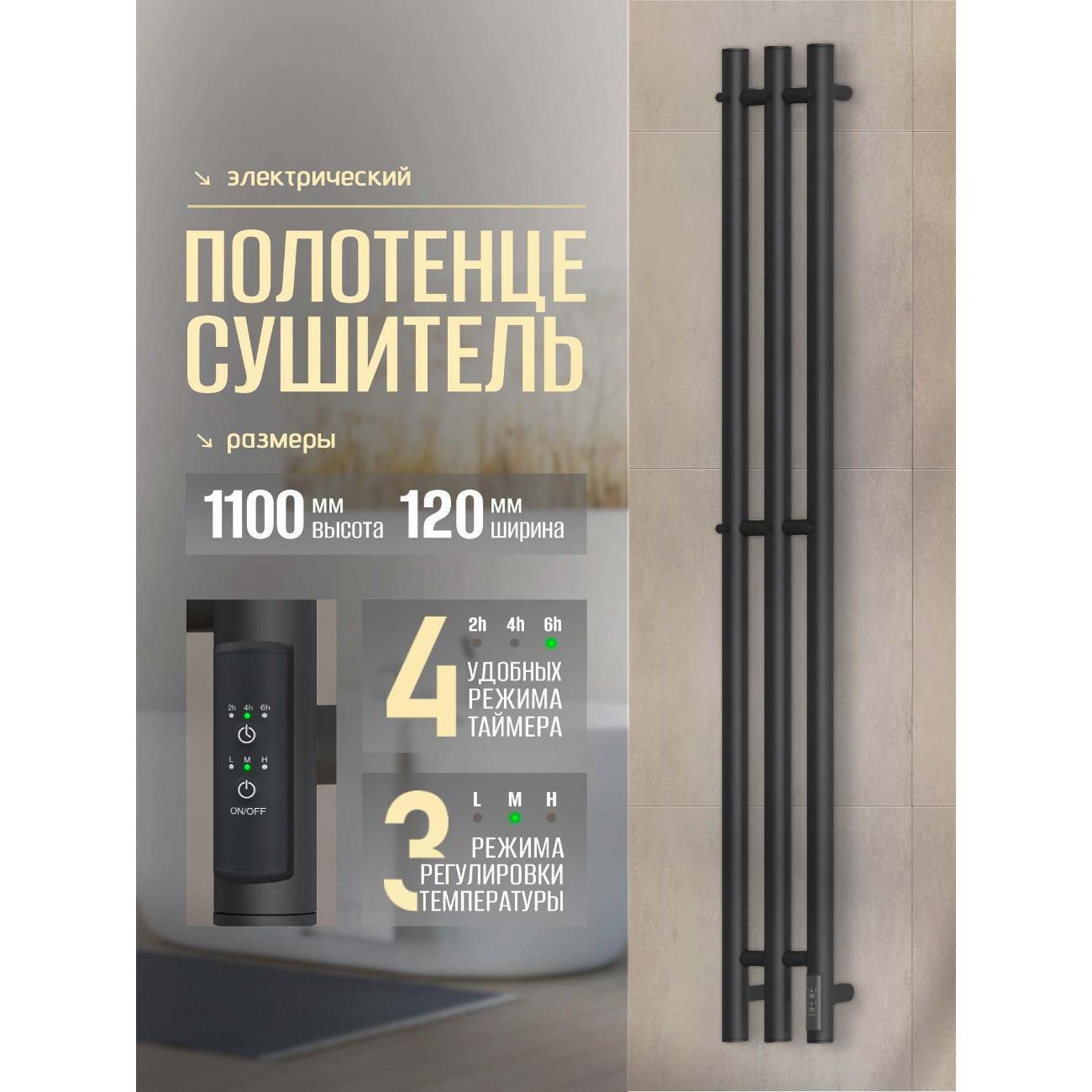 Полотенцесушитель Суховей Лагуна LSN12101BM 1100x120 с крючками, черный матовый
