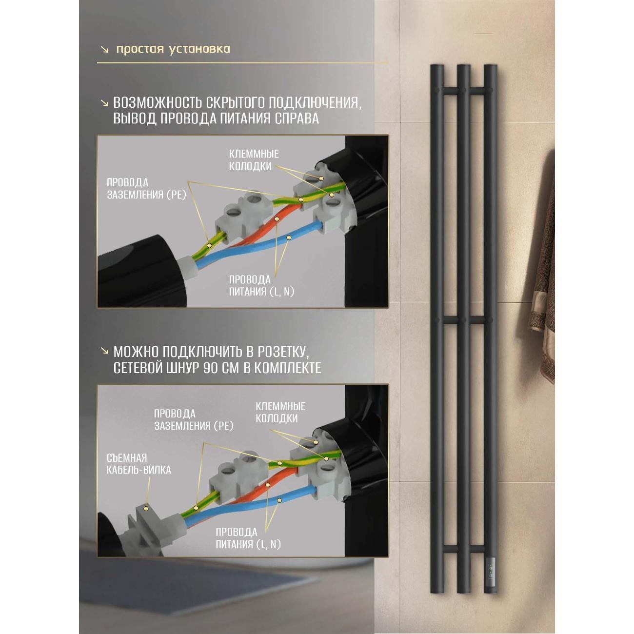 Полотенцесушитель Суховей Лагуна LSN12101BM 1100x120 с крючками, черный матовый