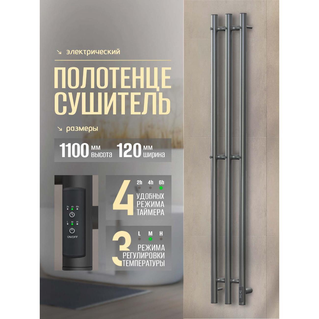 Полотенцесушитель Суховей Лагуна LSN12101GF 1100x120 с крючками, графит металлик