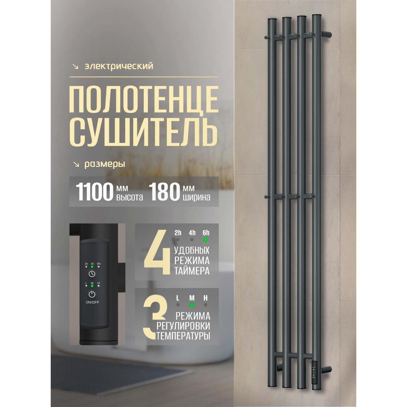 Полотенцесушитель Суховей Лагуна LSN13101GF 1100x180 с крючками, графит металлик