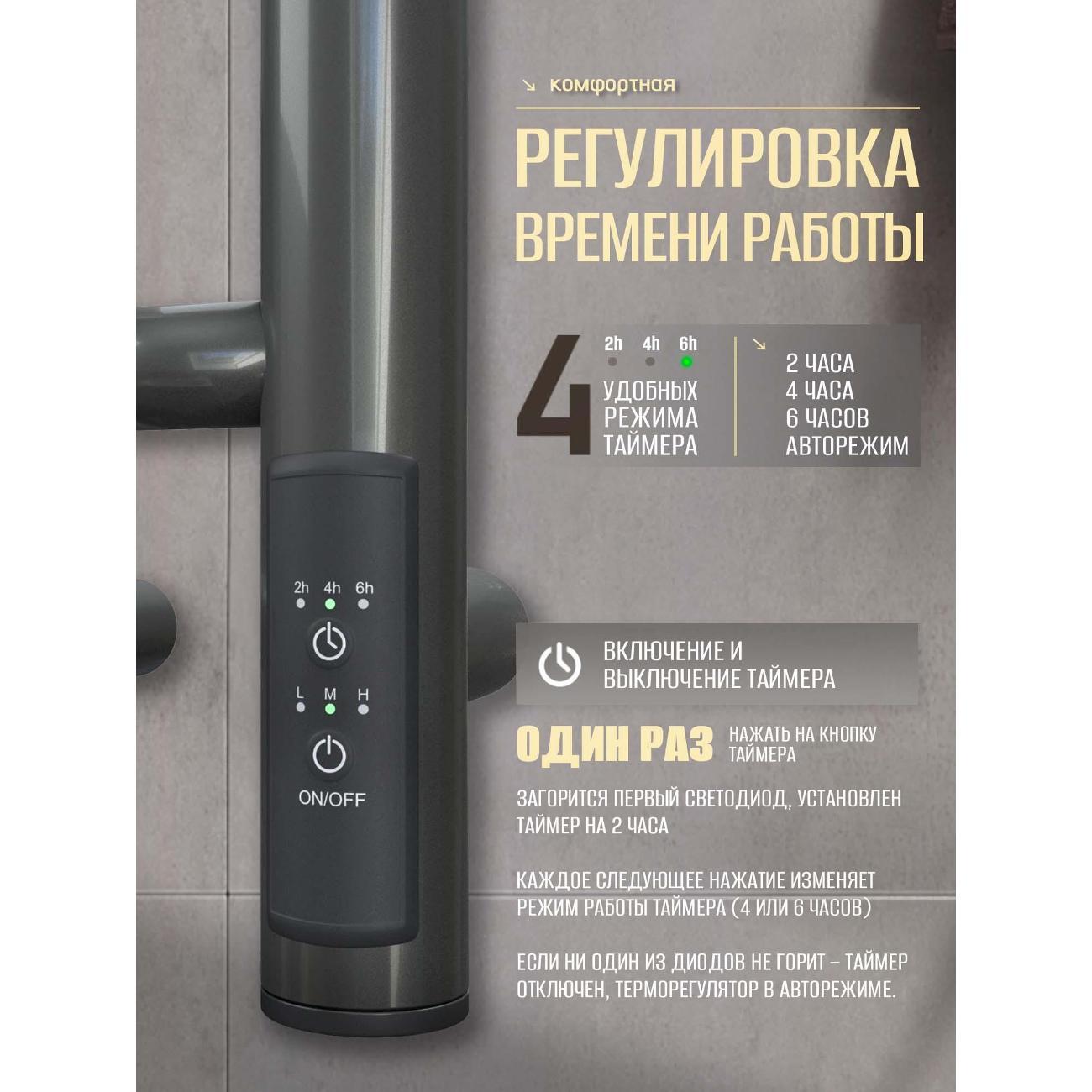 Полотенцесушитель Суховей Лагуна LSN13101GF 1100x180 с крючками, графит металлик