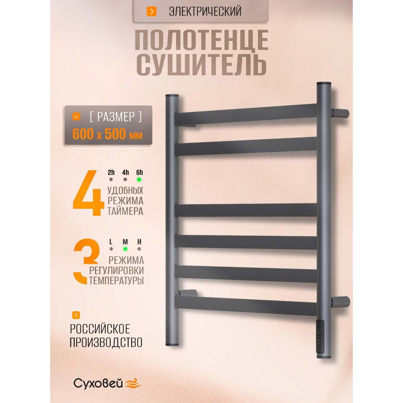 Полотенцесушитель Суховей Соната SSF65001GM 600x500, графит матовый