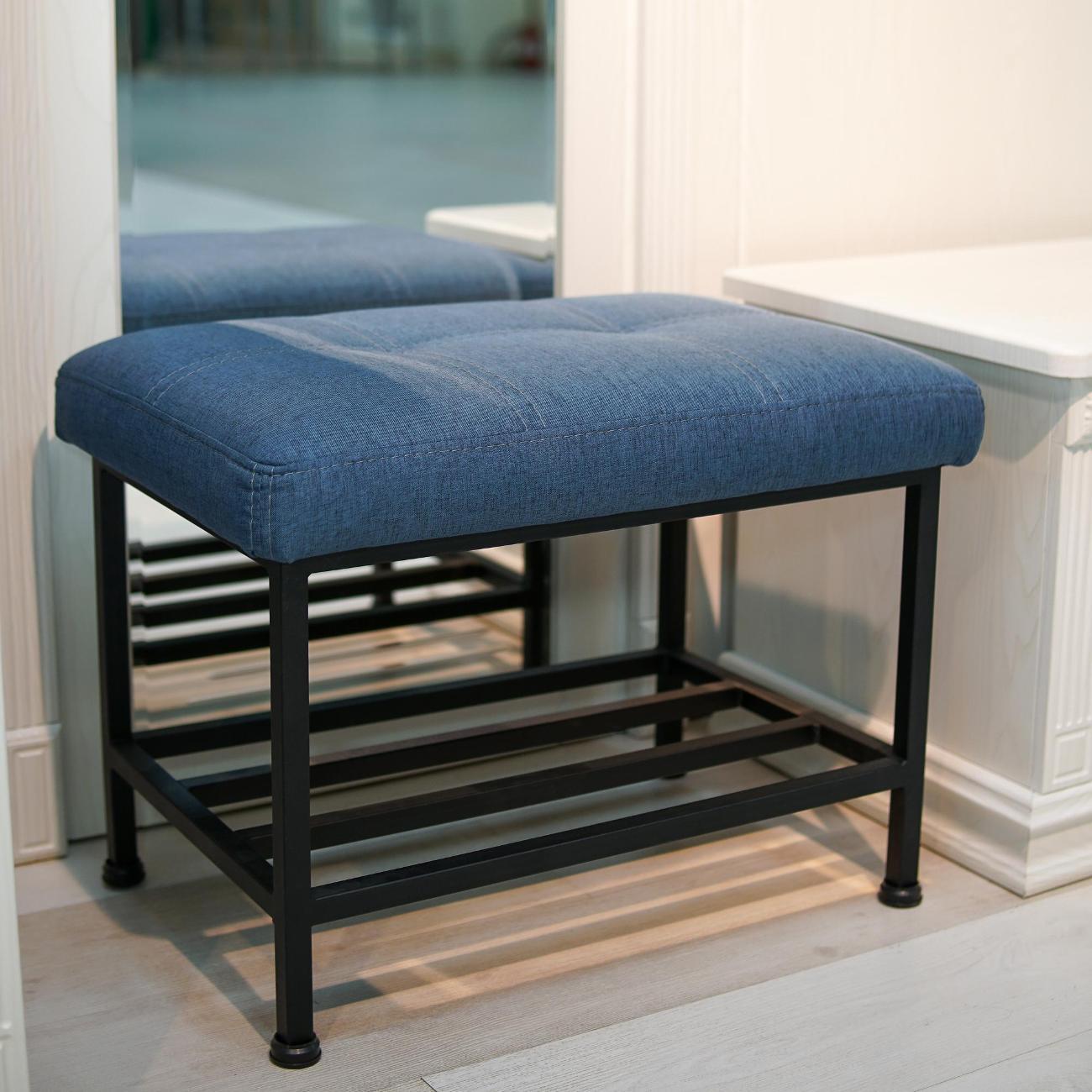 Банкетка Frenesie в прихожую с сиденьем синяя, 60x40x45 см.