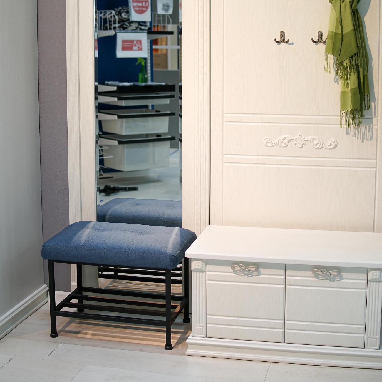 Банкетка Frenesie в прихожую с сиденьем синяя, 60x40x45 см.