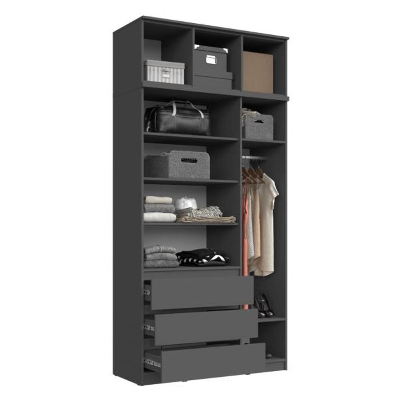 Шкаф распашной МИФ Мебель Трехдверный для одежды с антресолью, сонома/белый глянец, ЛДСП