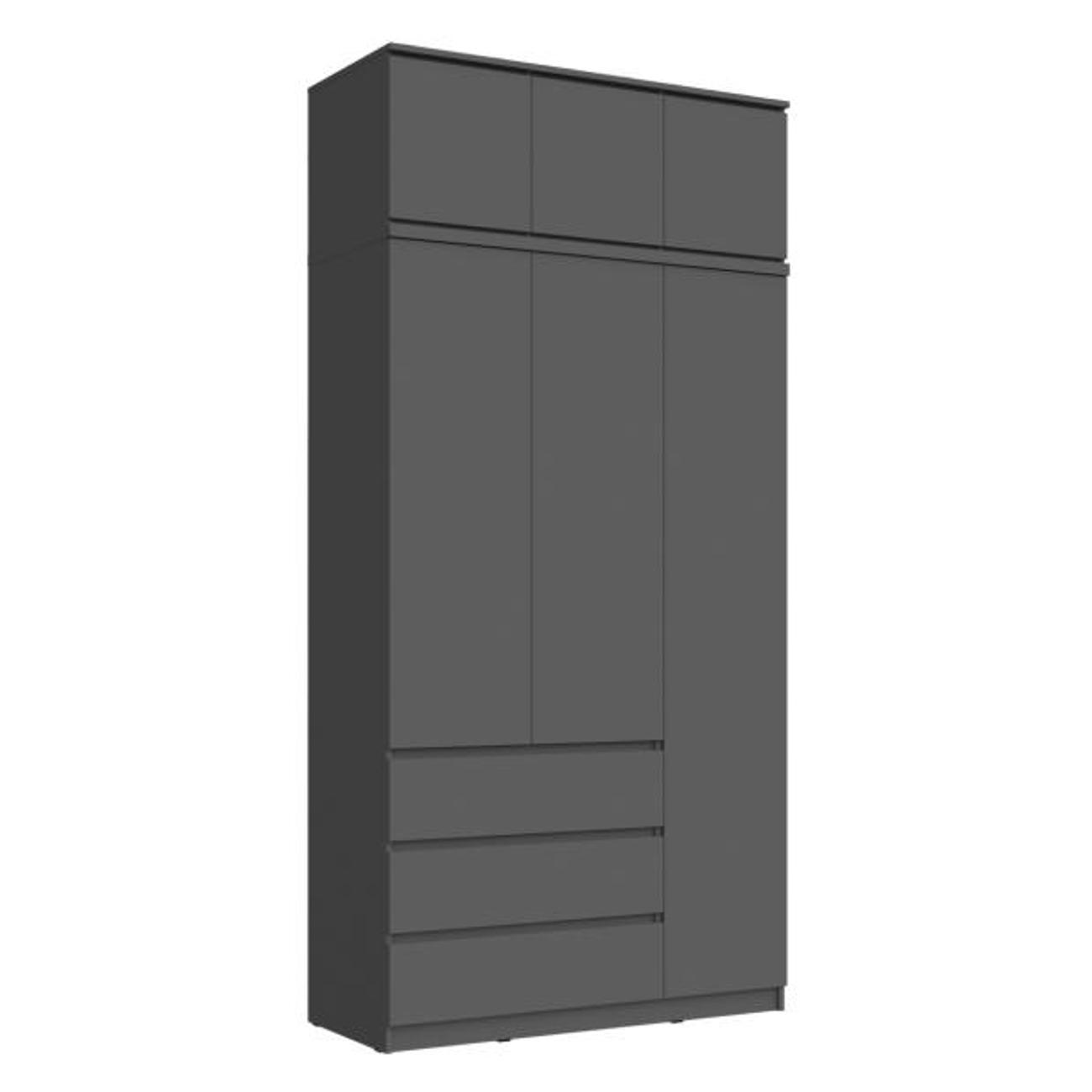 Шкаф распашной МИФ Мебель 3-х дверный 1200 с ящиками + антресоль, Графит