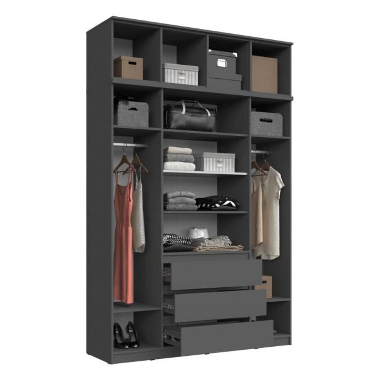 Шкаф распашной МИФ Мебель 4-х дверный 1600 с ящиками + антресоль, Графит