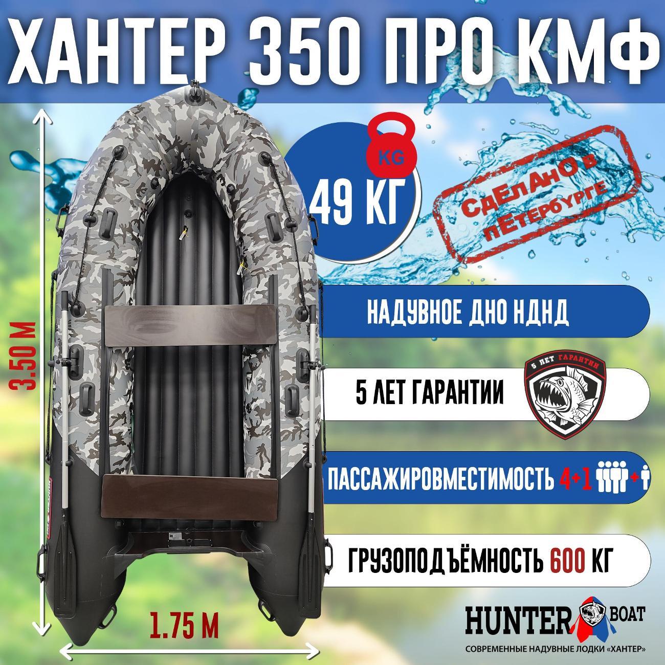 Лодка надувная Hunterboat 350 ПРО черный камуфляж