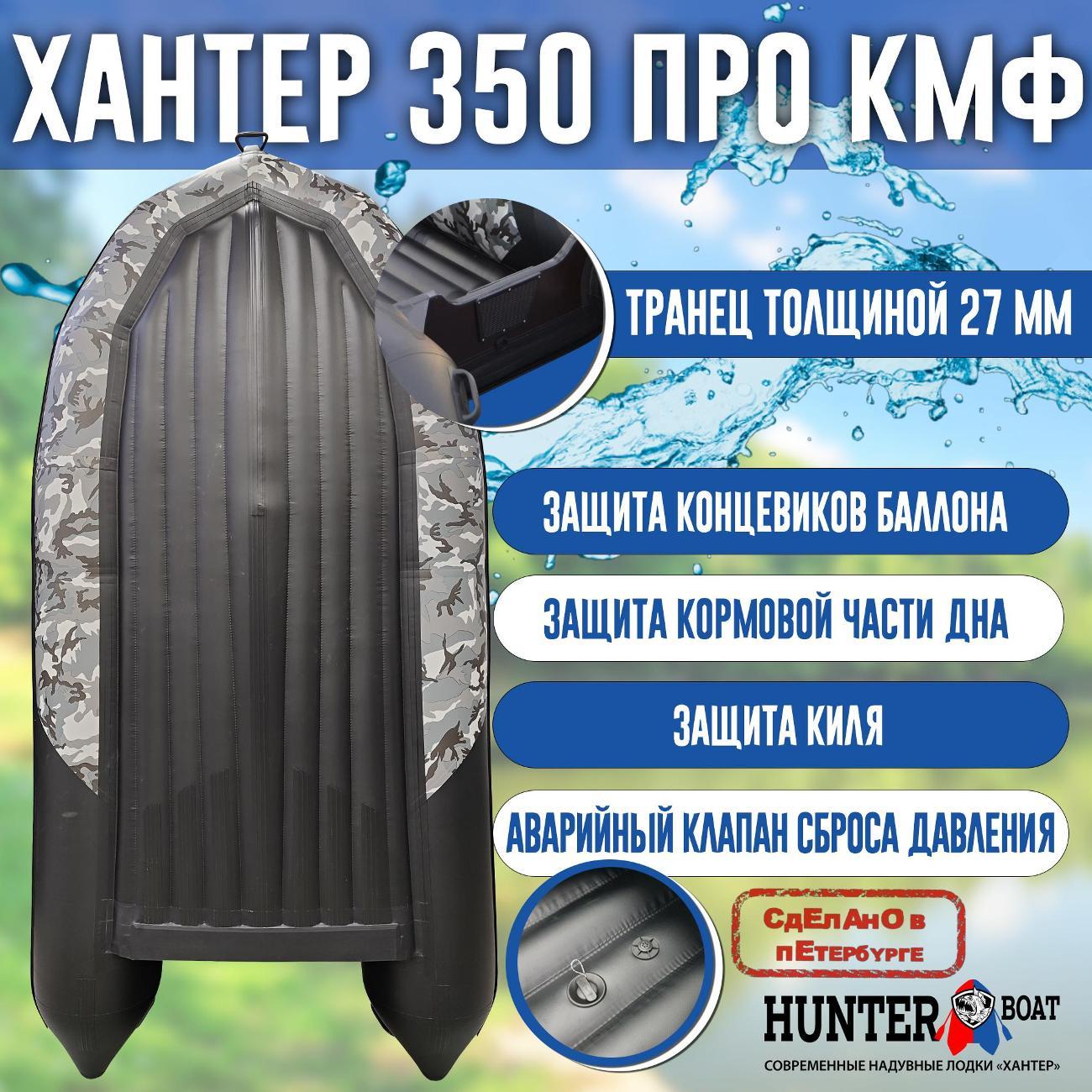 Лодка надувная Hunterboat 350 ПРО черный камуфляж