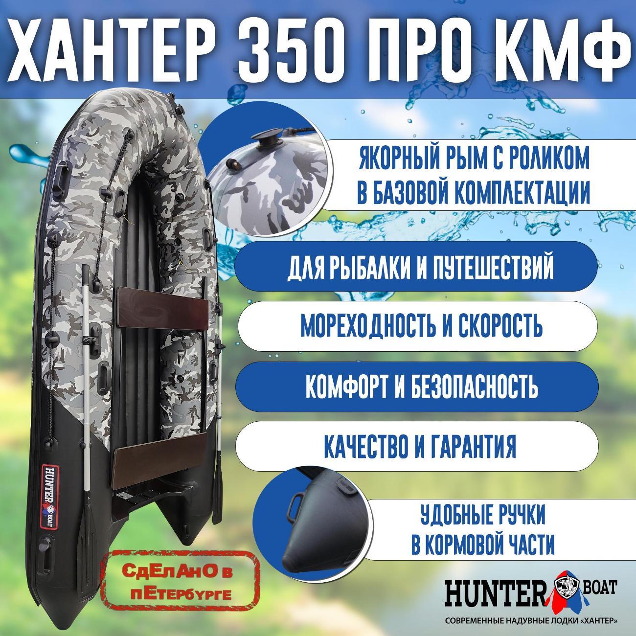 Лодка надувная Hunterboat 350 ПРО черный камуфляж