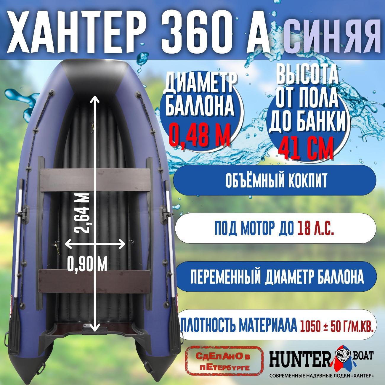Лодка надувная Hunterboat 360 А синяя с черным
