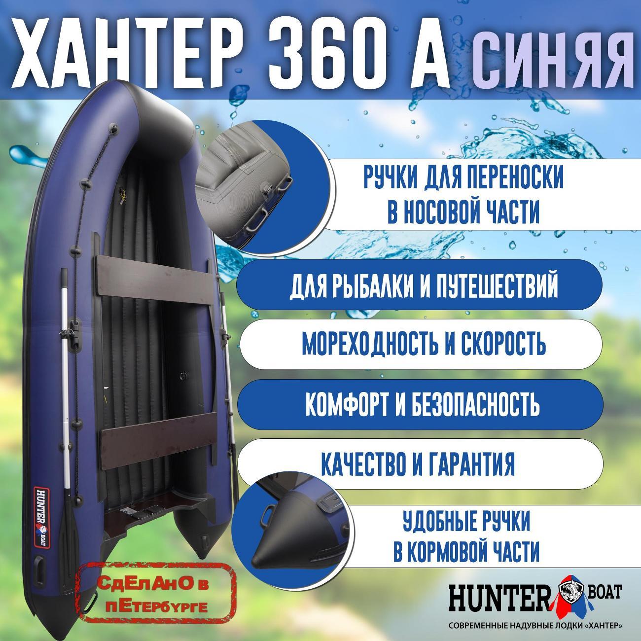 Лодка надувная Hunterboat 360 А синяя с черным