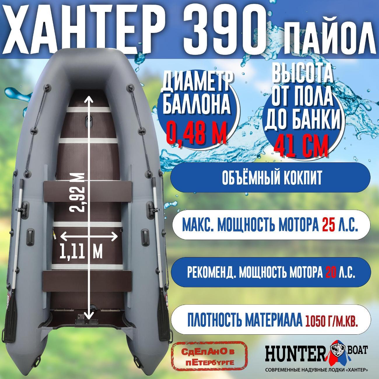 Лодка надувная Hunterboat 390 серая