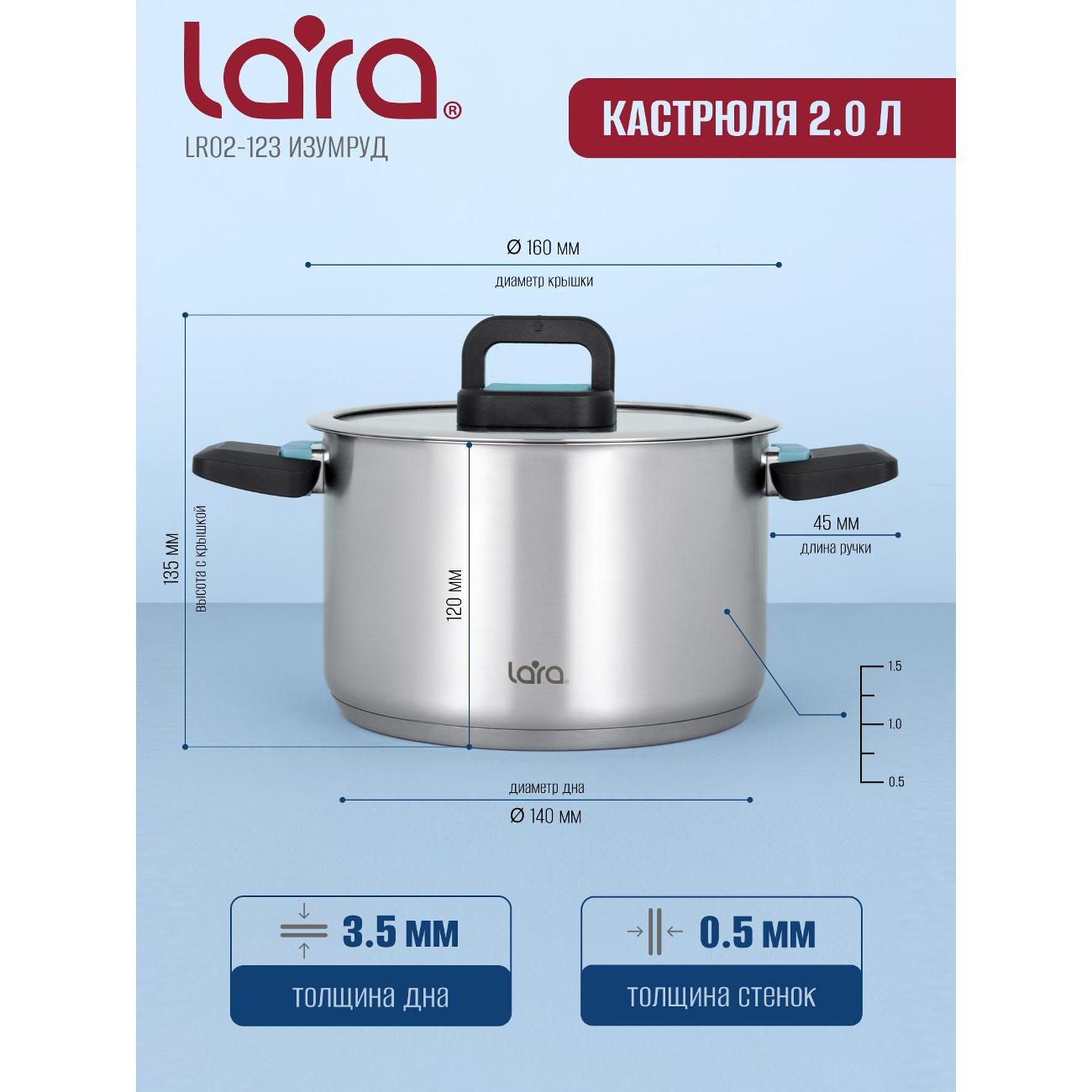 Набор посуды для приготовления Lara Изумруд, 3 предмета