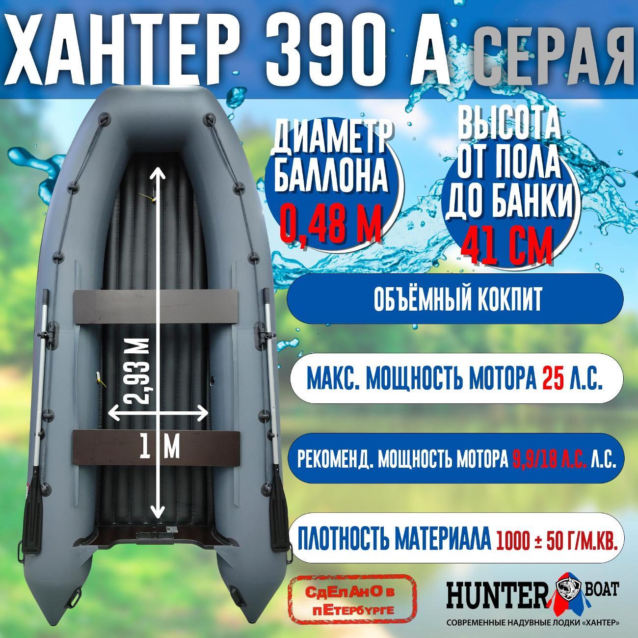 Лодка надувная Hunterboat 390 А серая