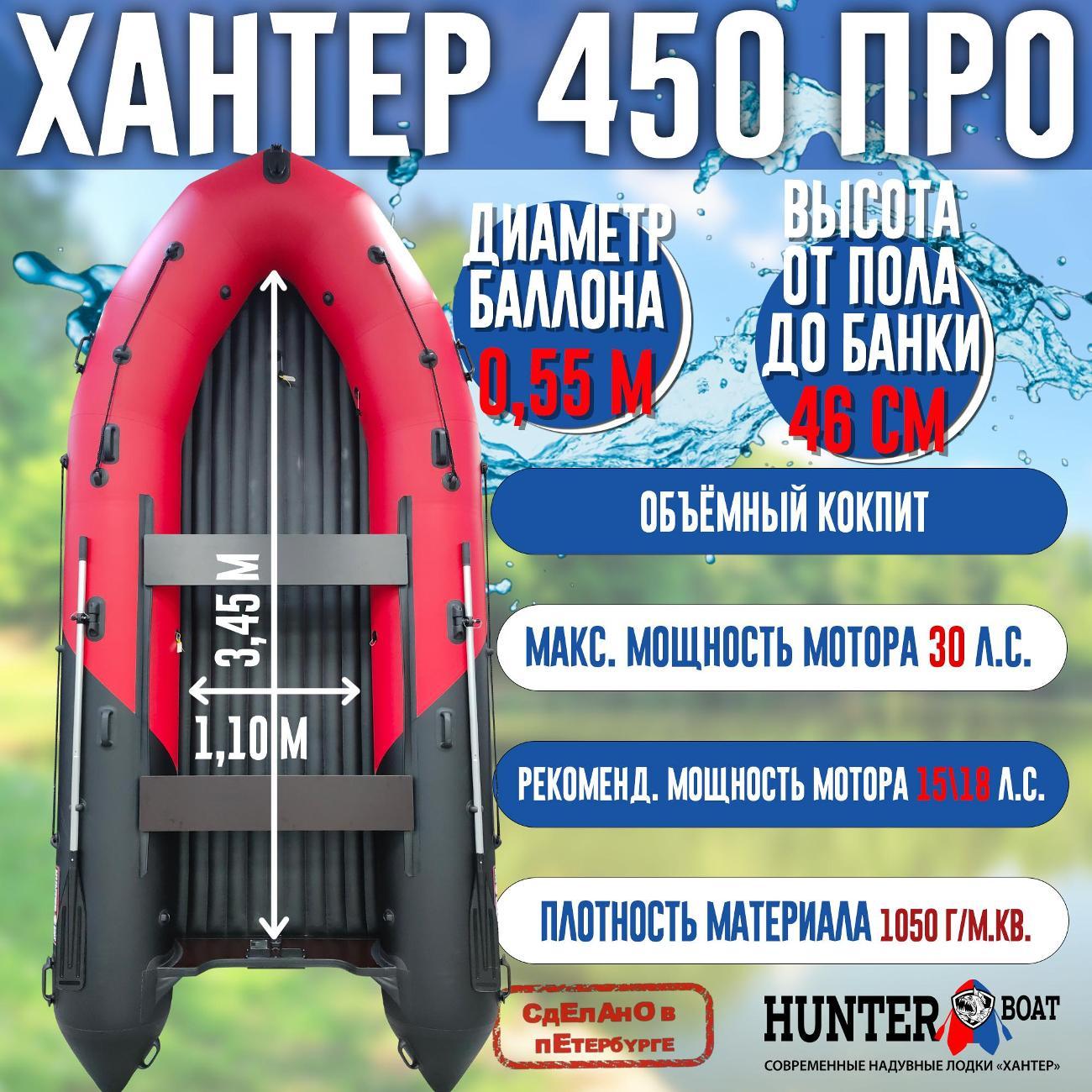 Лодка Hunterboat 450 ПРО красная с черным