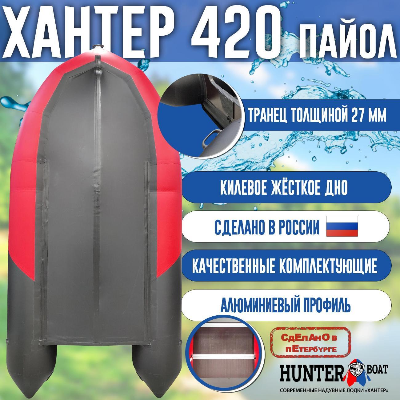 Лодка надувная Hunterboat 420 красная с черным