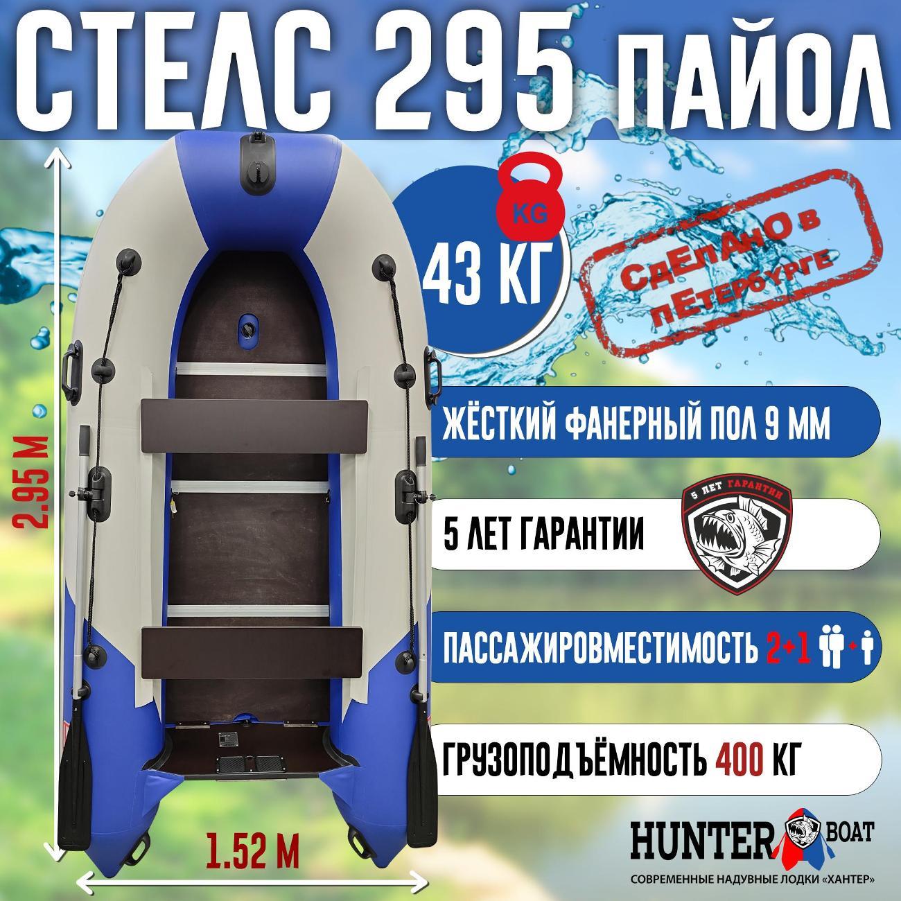 Лодка надувная Hunterboat Стелс 295 белая с синим
