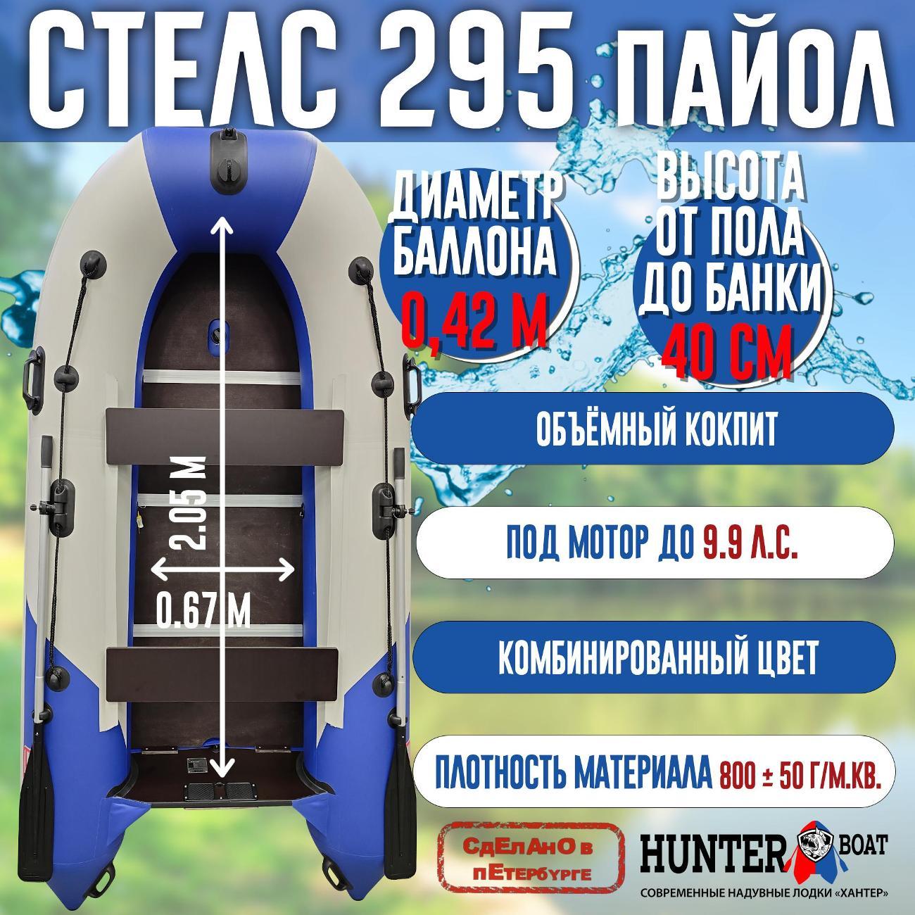 Лодка надувная Hunterboat Стелс 295 белая с синим