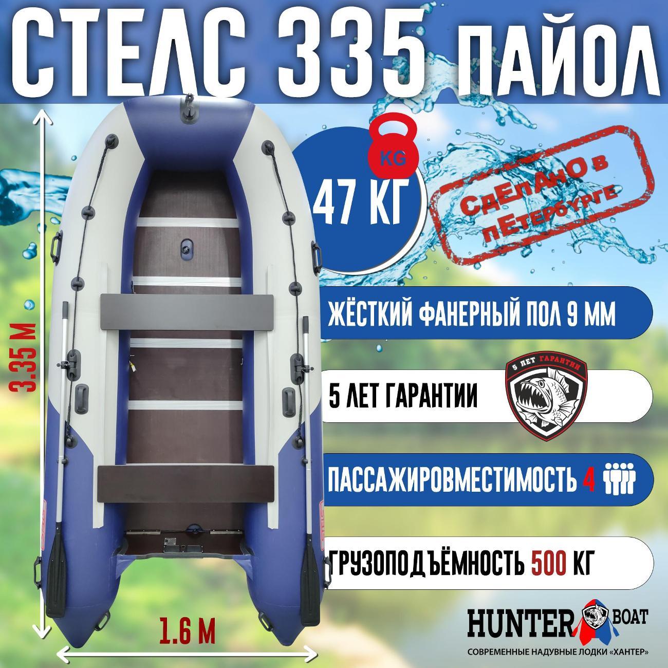 Лодка надувная Hunterboat Стелс 335 белая с синим