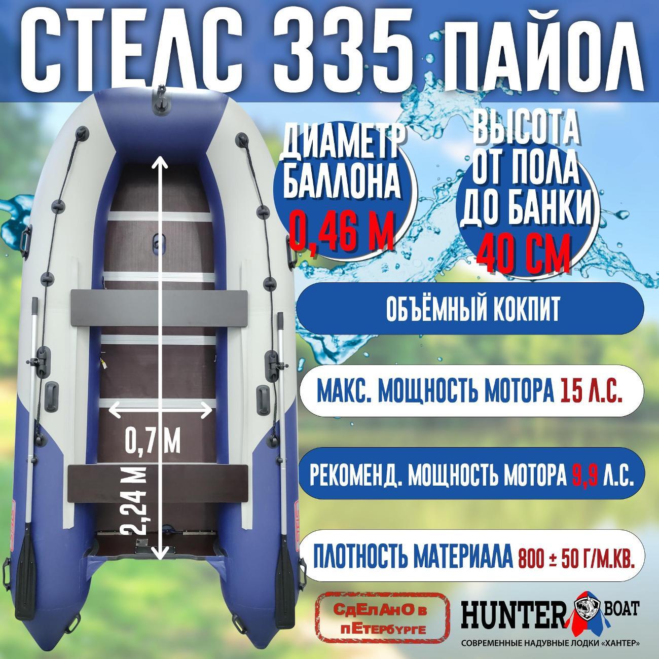 Лодка надувная Hunterboat Стелс 335 белая с синим