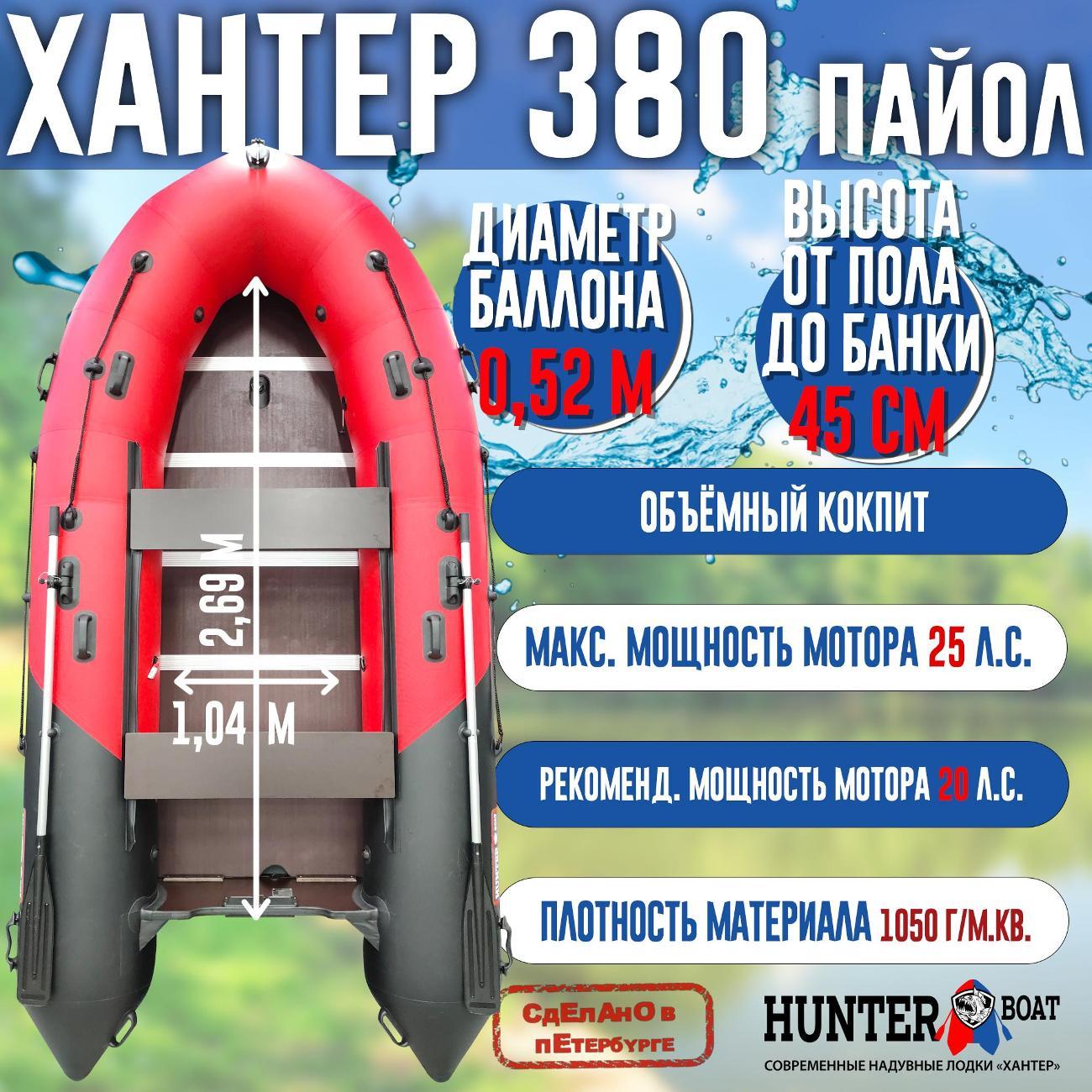 Лодка надувная Hunterboat 380 красная с черным