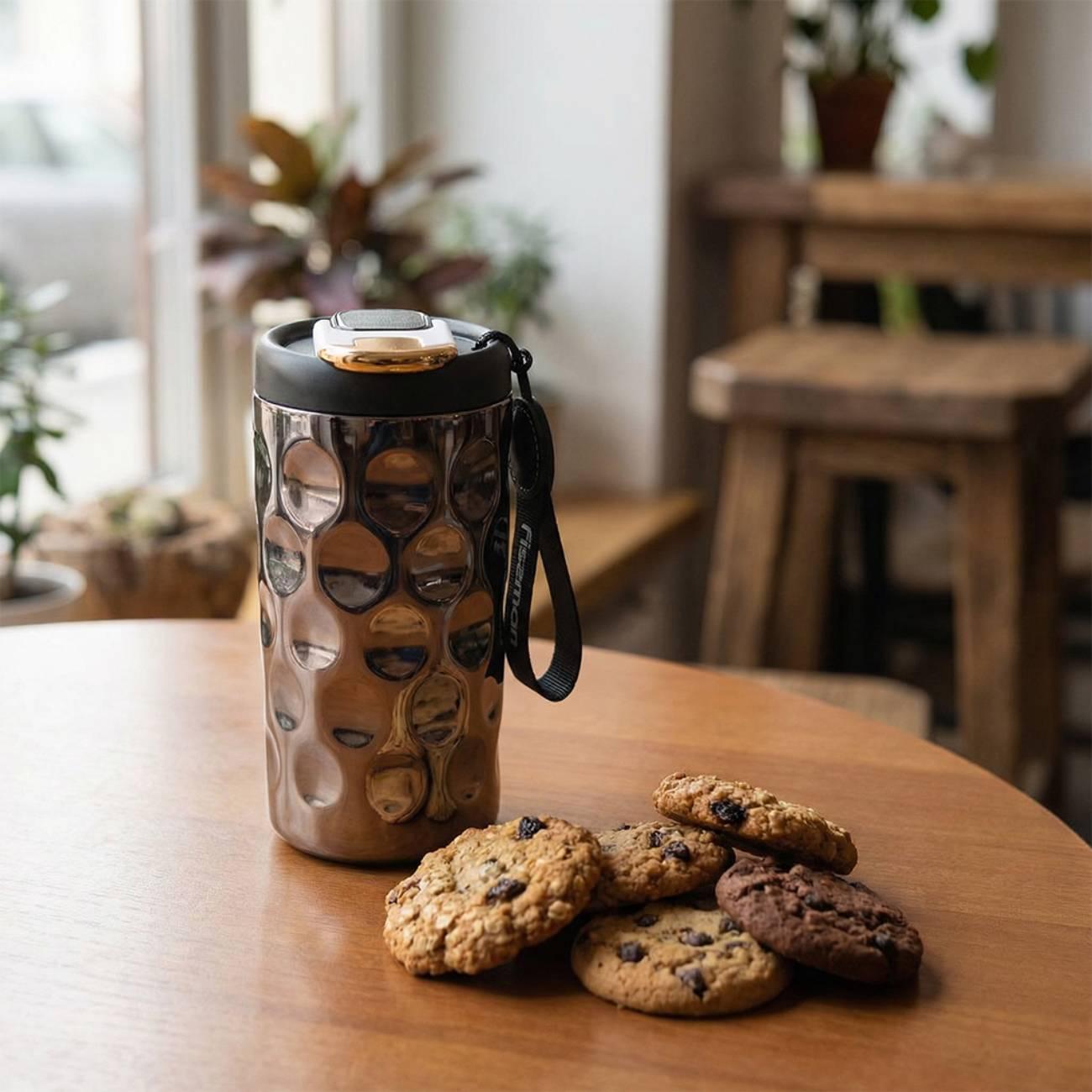 Термокружка FISSMAN 410 мл с термодатчиком темно-серая