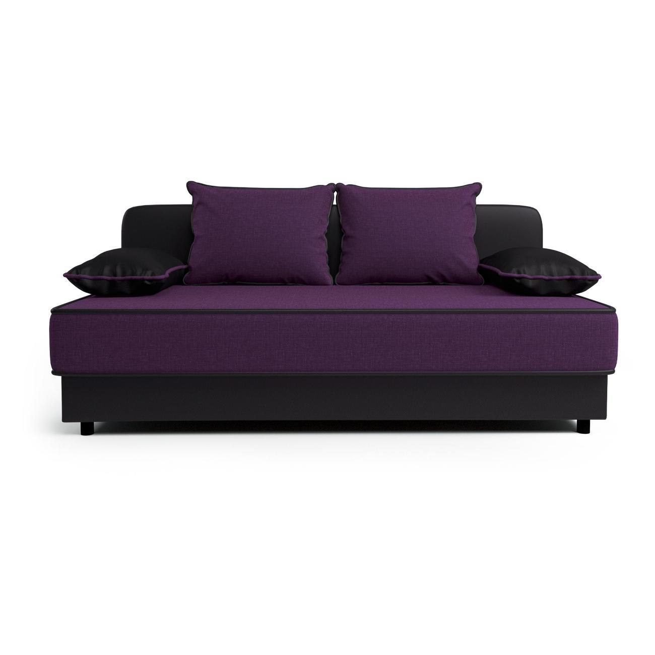 Диван Шарм-Дизайн прямой Уют рогожка фиолетовый и экокожа черный