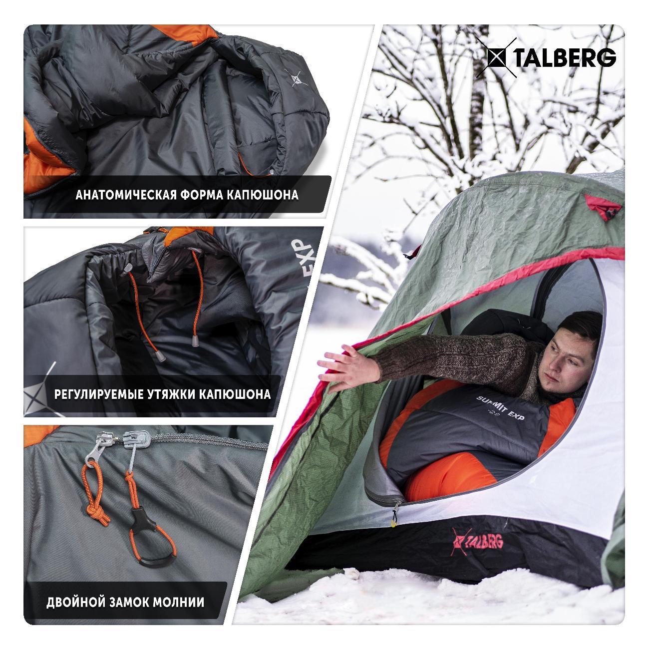 Спальный мешок Talberg SUMMIT EXP -28 C правая молния серый с синим