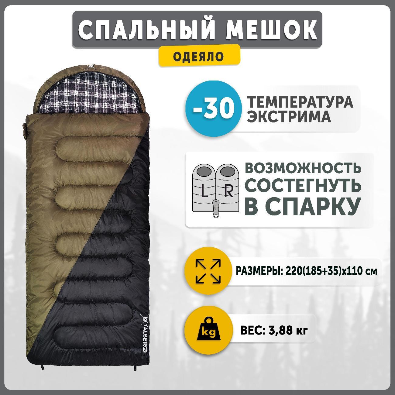 Спальный мешок Talberg HUNTER -30 С правая молния хаки