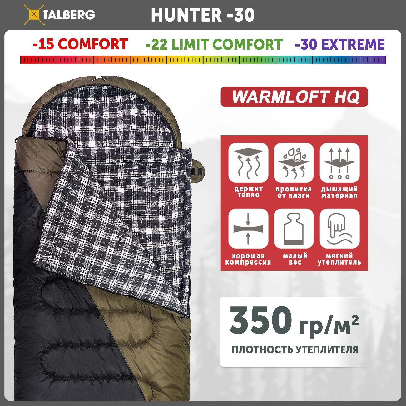 Спальный мешок Talberg HUNTER -30C левая молния хаки