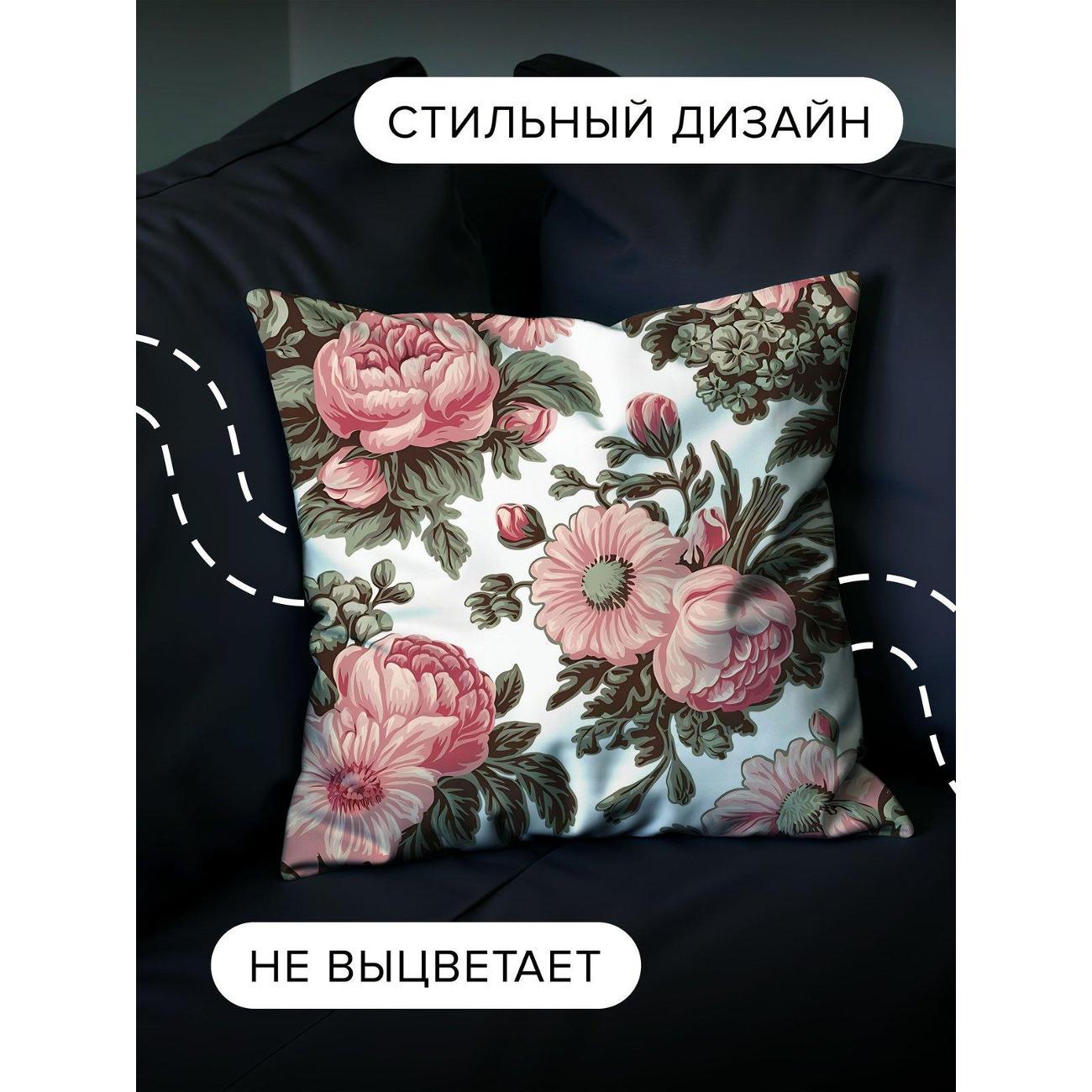 Подушка PrintyFull Розовые цветы с зелеными FP405733861