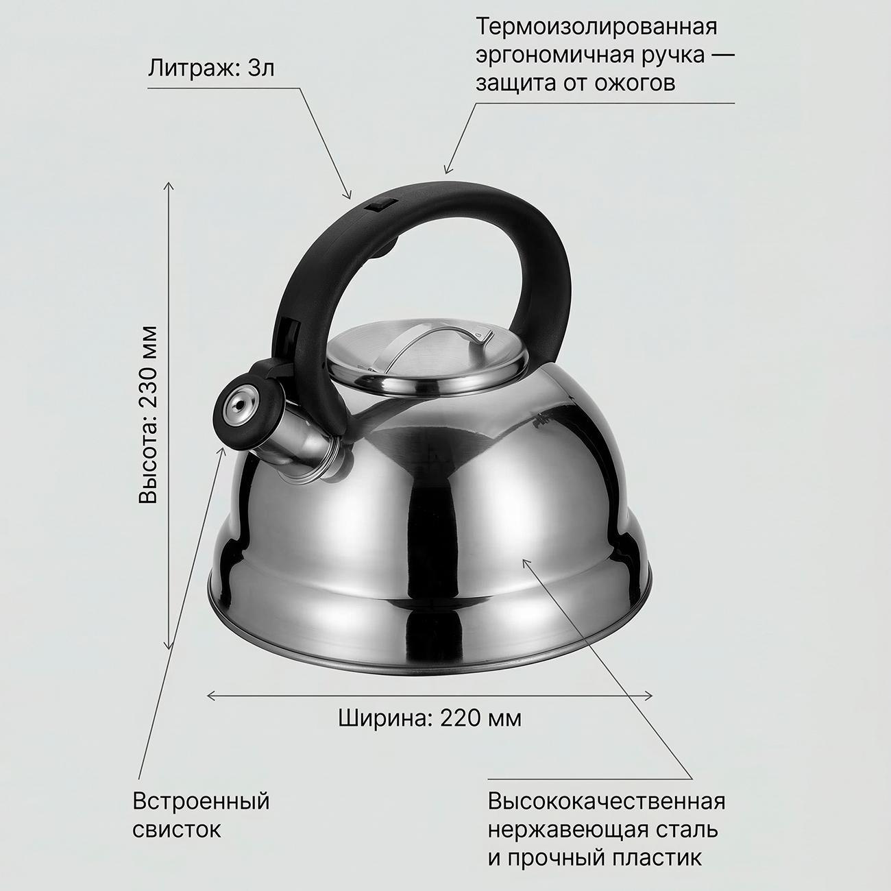 Чайник для плит со свистком 3 л REGENT inox TEA