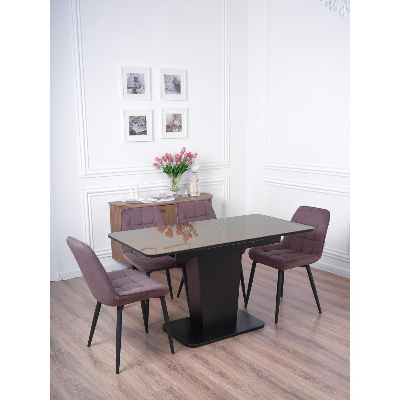 Стол обеденный Frenesie ГРАНТ 1100х700 Стекло Капучино ЛДСП черное