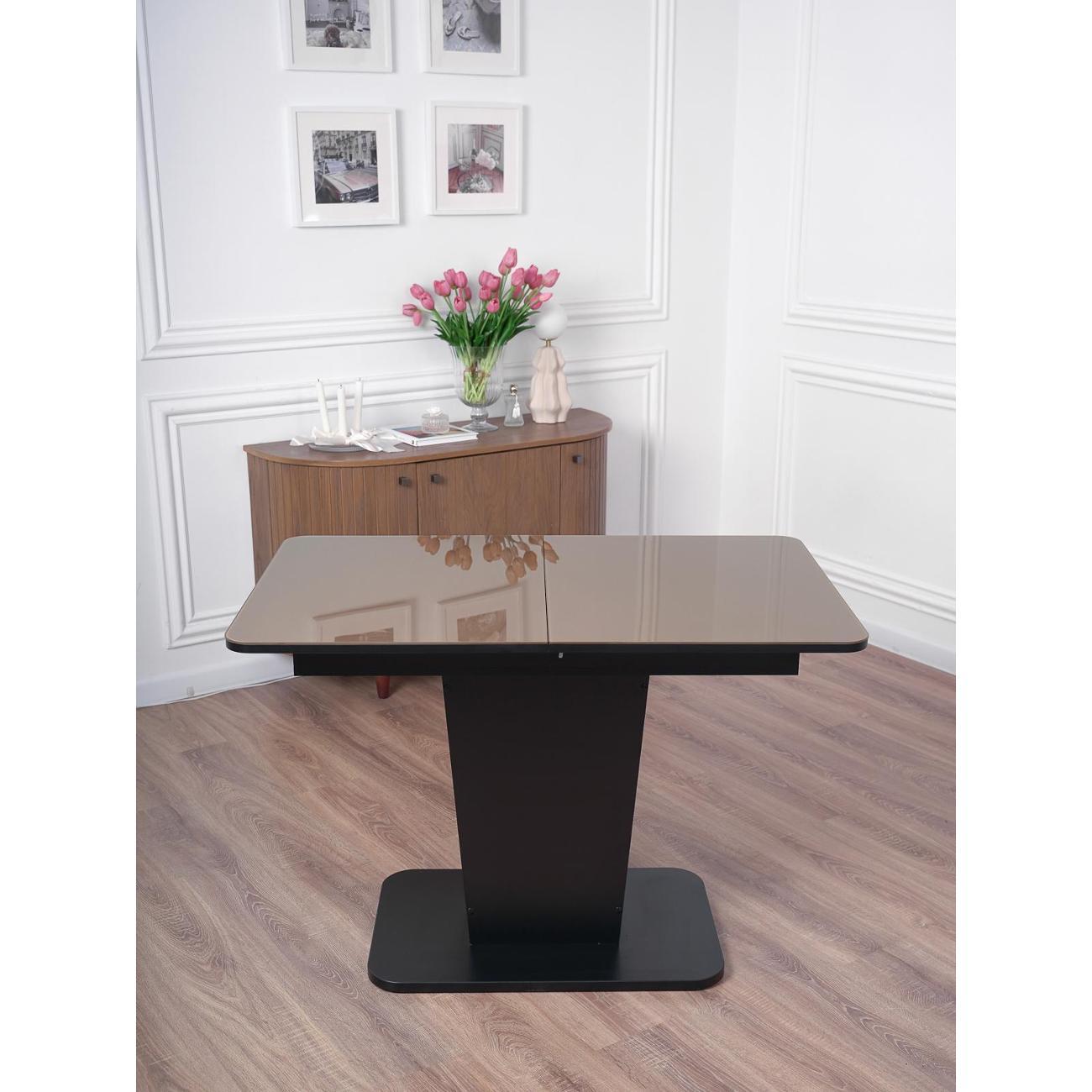 Стол обеденный Frenesie ГРАНТ 1100х700 Стекло Капучино ЛДСП черное