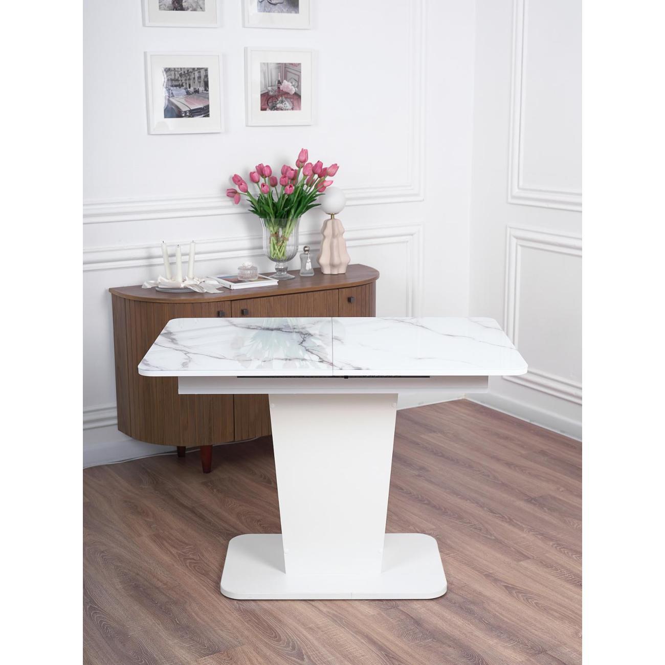 Стол обеденный Frenesie ГРАНТ 1100х700 Стекло ТМ69 ЛДСП белое