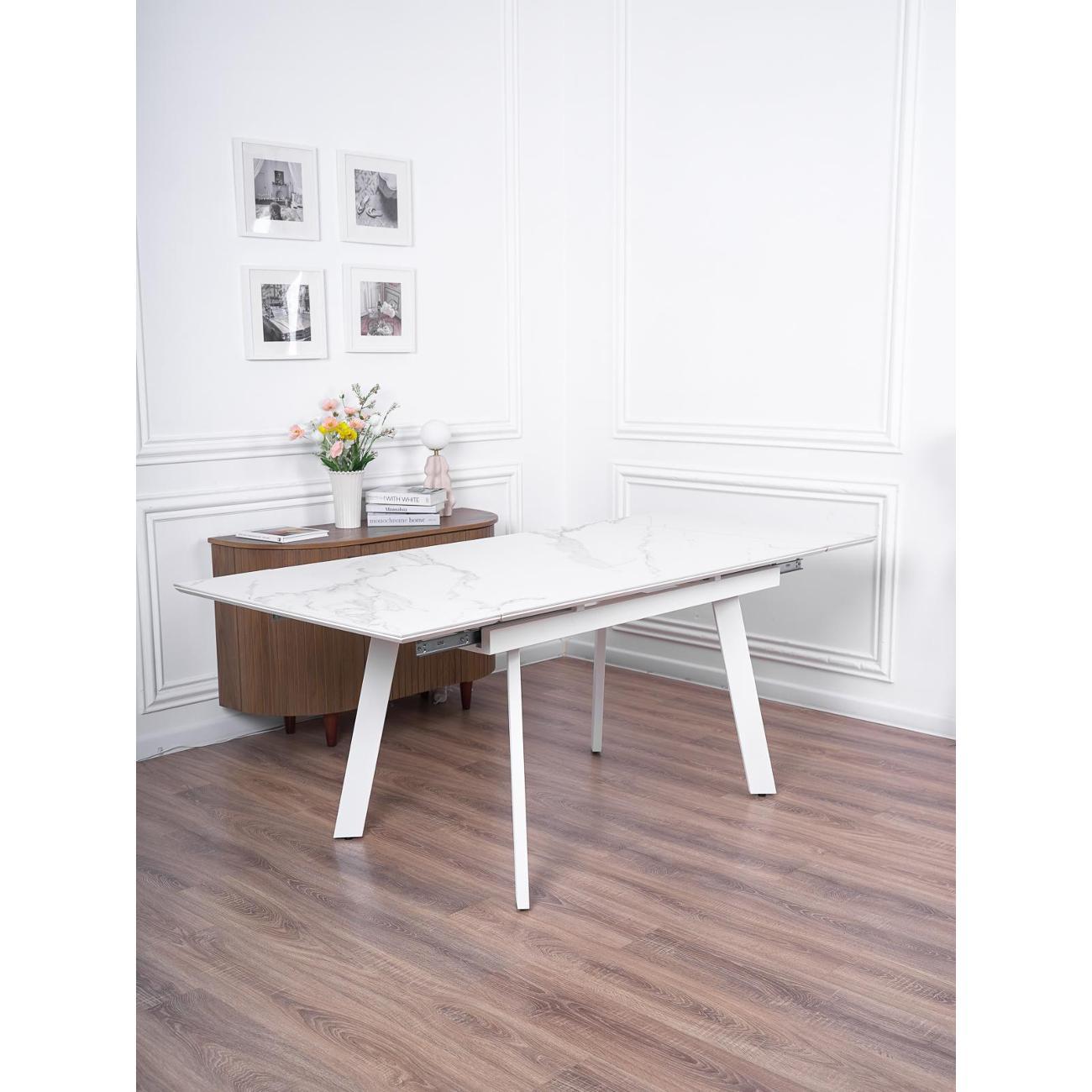 Стол обеденный Frenesie Рокс Белый Мрамор Опоры Белые