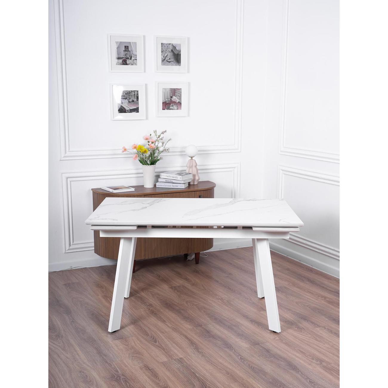 Стол обеденный Frenesie Рокс Белый Мрамор Опоры Белые