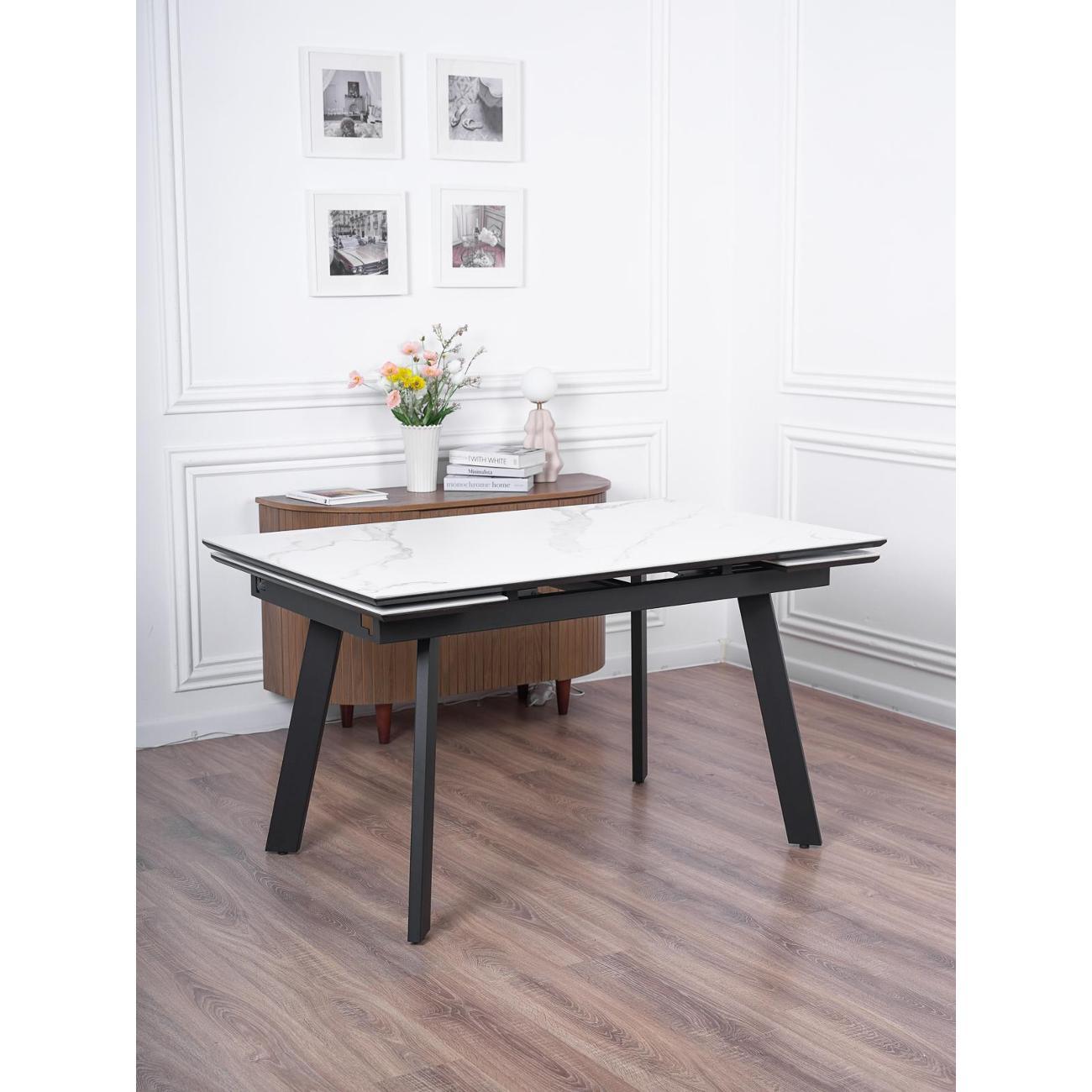 Стол обеденный Frenesie Рокс Белый Мрамор Опоры Черные