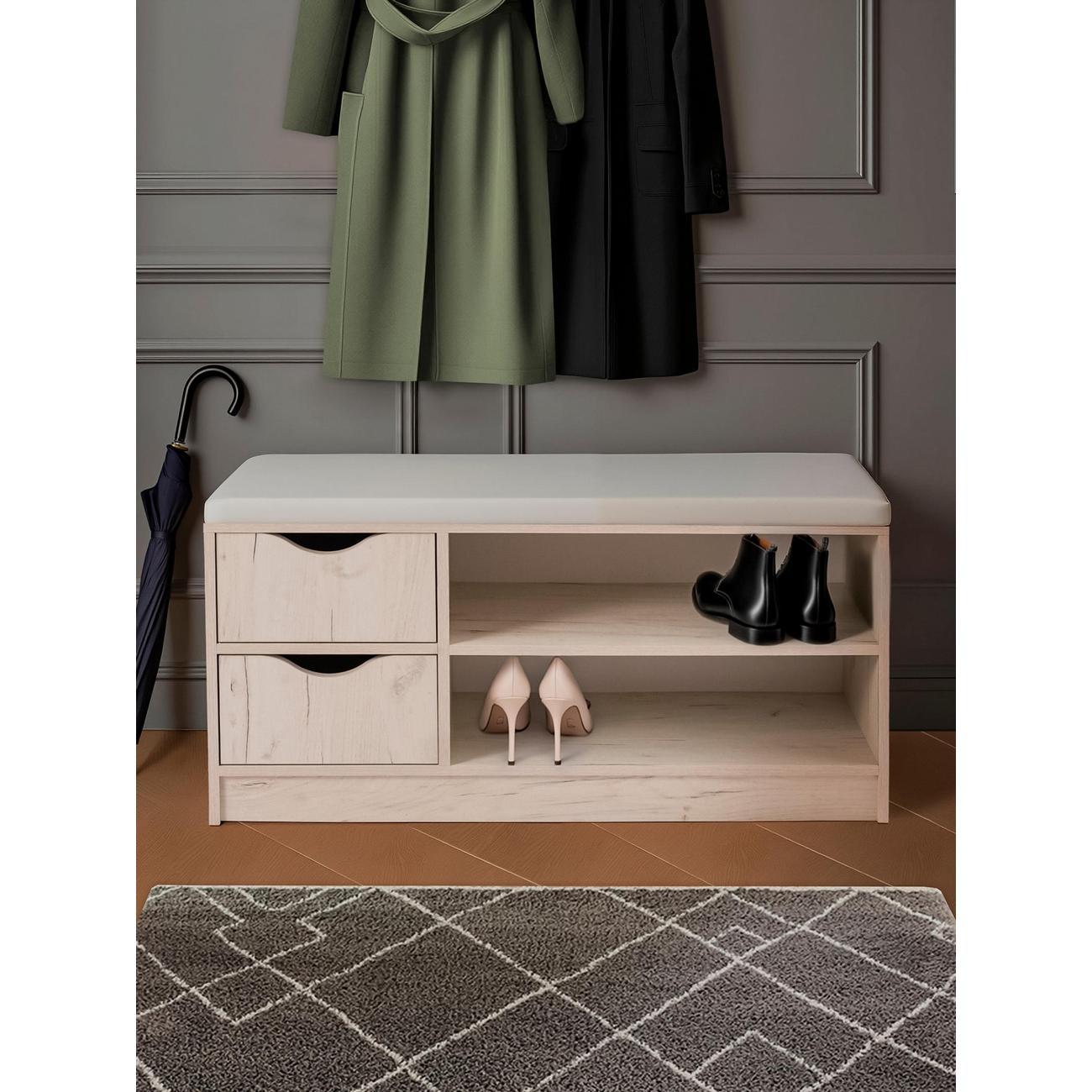 Обувница Frenesie для прихожей с сиденьем Деко 1, дуб крафт белый, 96х32,4х55 см.