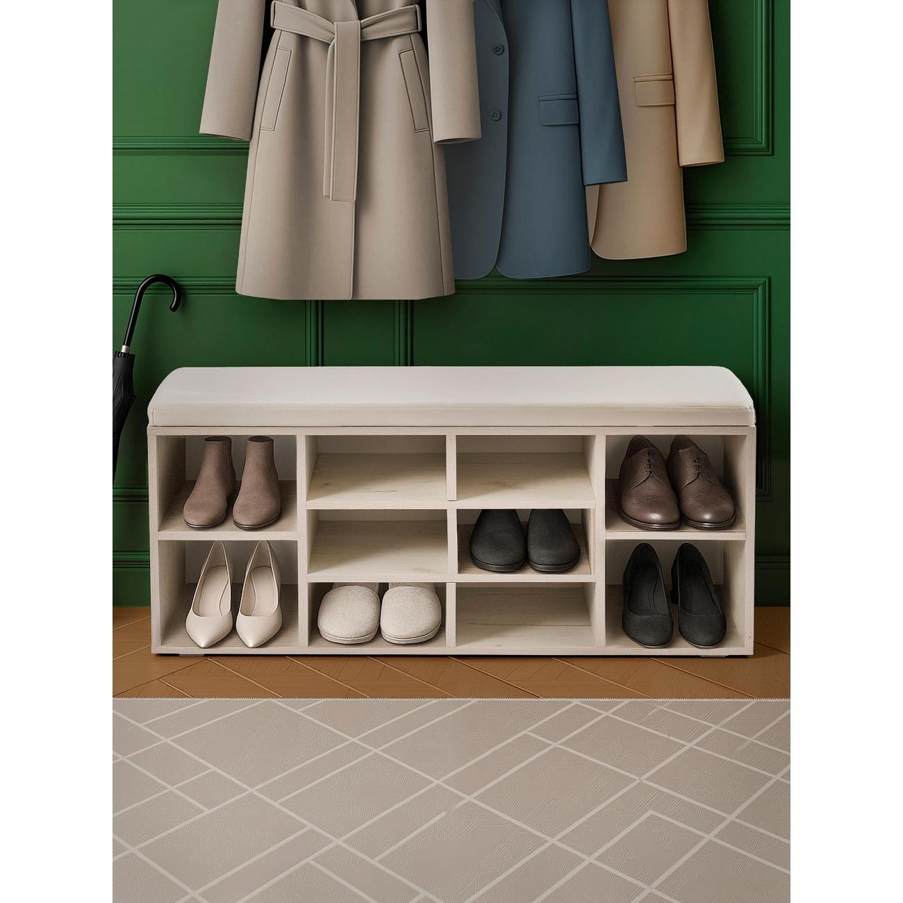 Обувница Frenesie для прихожей с сиденьем Деко 2, дуб крафт белый, 104х30х50,6 см.