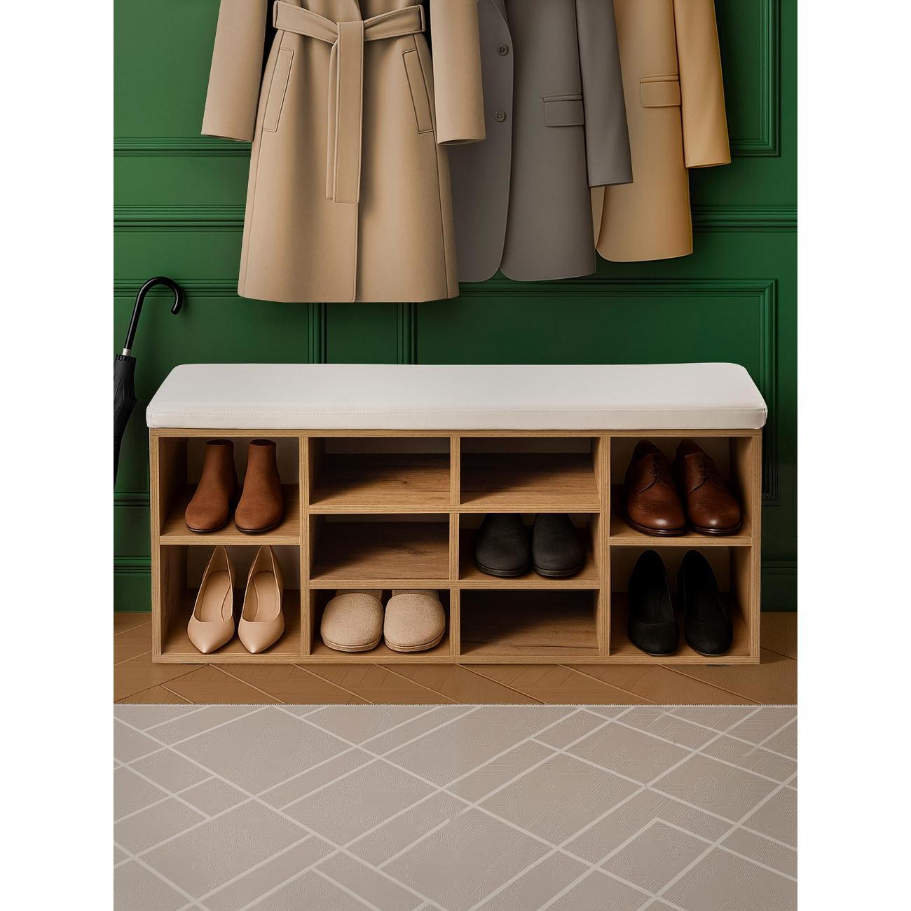 Обувница Frenesie для прихожей с сиденьем Деко 2, дуб крафт золотой, 104х30х50,6 см.