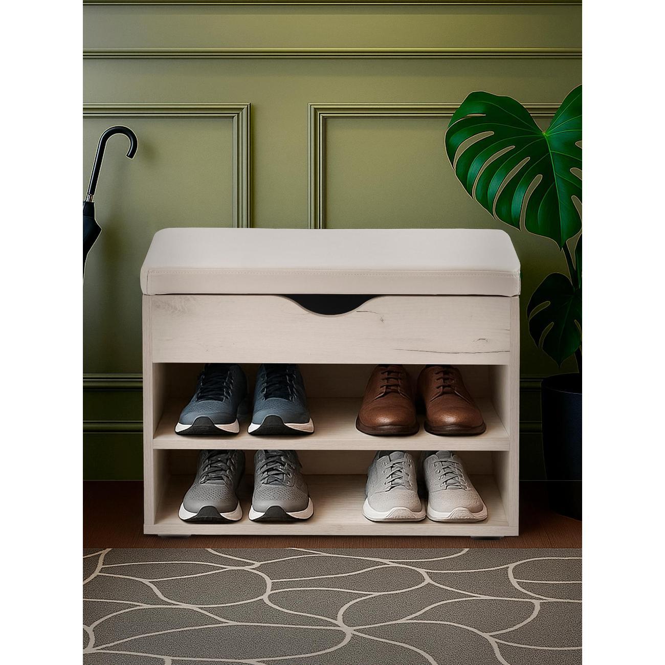 Обувница Frenesie для прихожей с сиденьем Деко 3, дуб крафт белый, 60х30х45,5 см.
