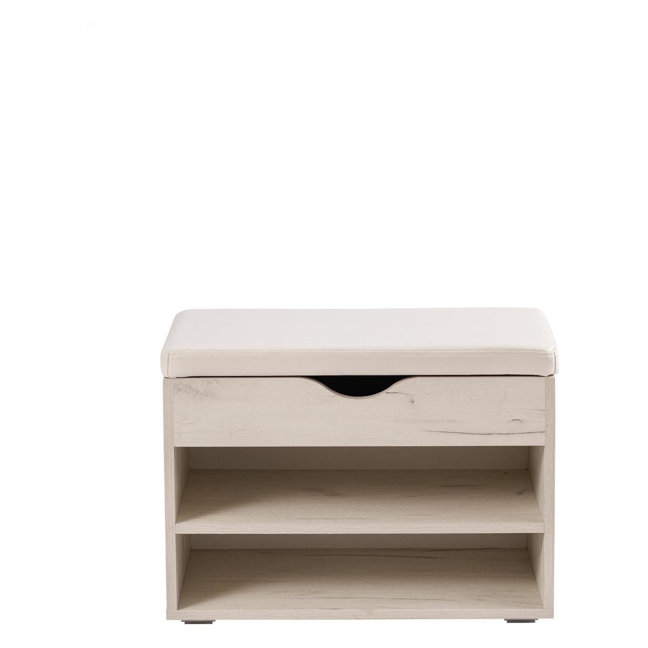 Обувница Frenesie для прихожей с сиденьем Деко 3, дуб крафт белый, 60х30х45,5 см.