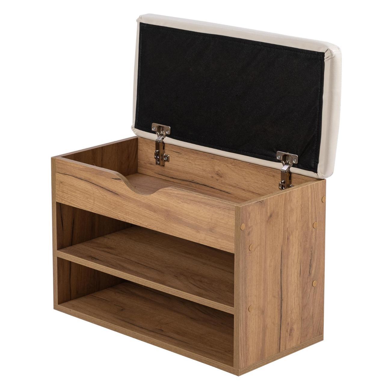 Обувница Frenesie для прихожей с сиденьем Деко 3, дуб крафт золотой, 60х30х45,5 см.