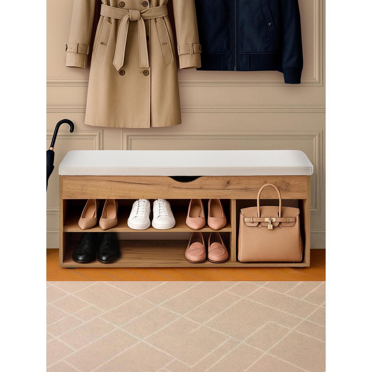 Обувница Frenesie для прихожей с сиденьем Деко 4, дуб крафт золотой, 104х30х49,5 см.